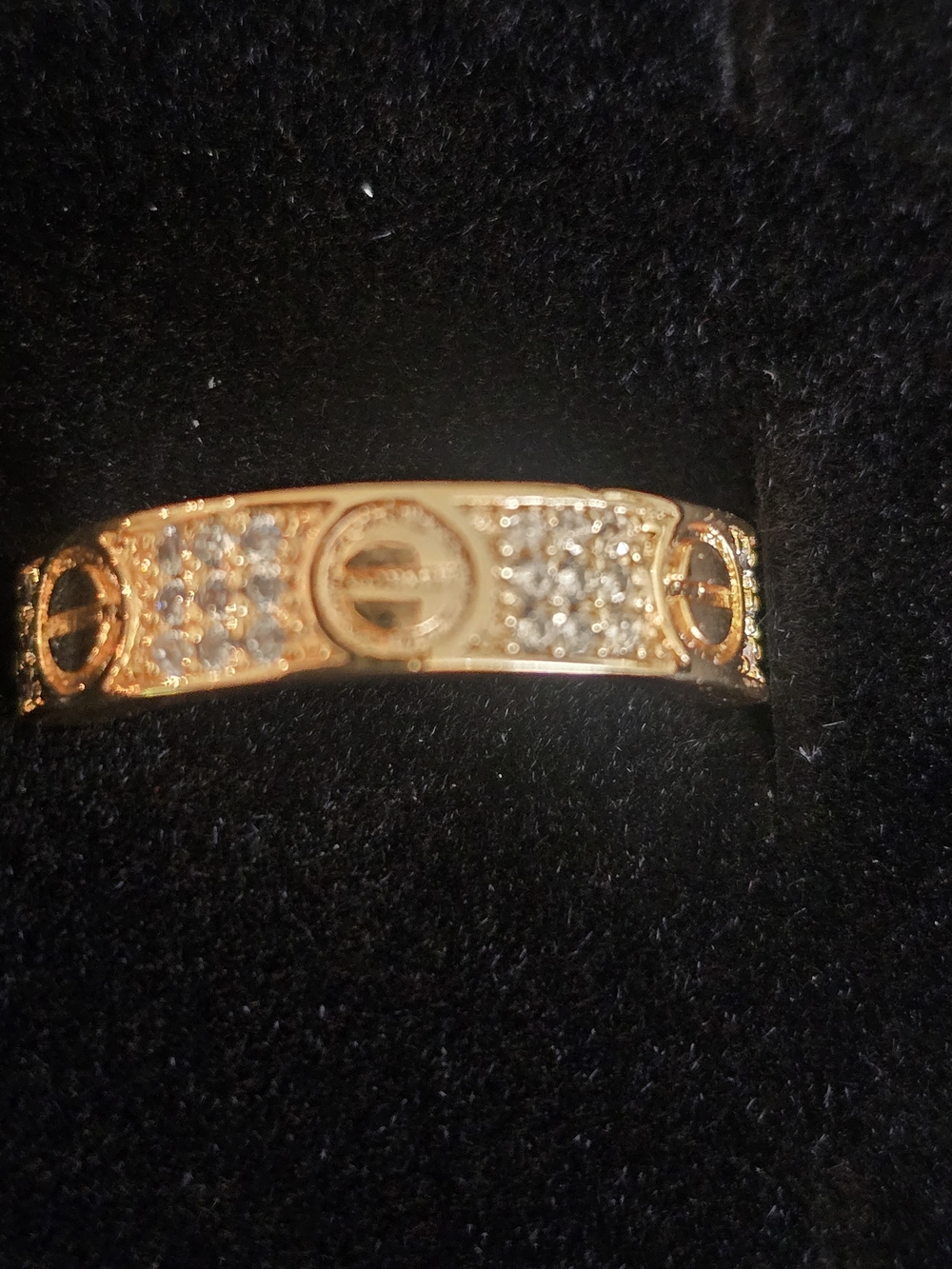 22kgp Dubai Jewelry Gold-Tone Pave Crystal Women's Ring